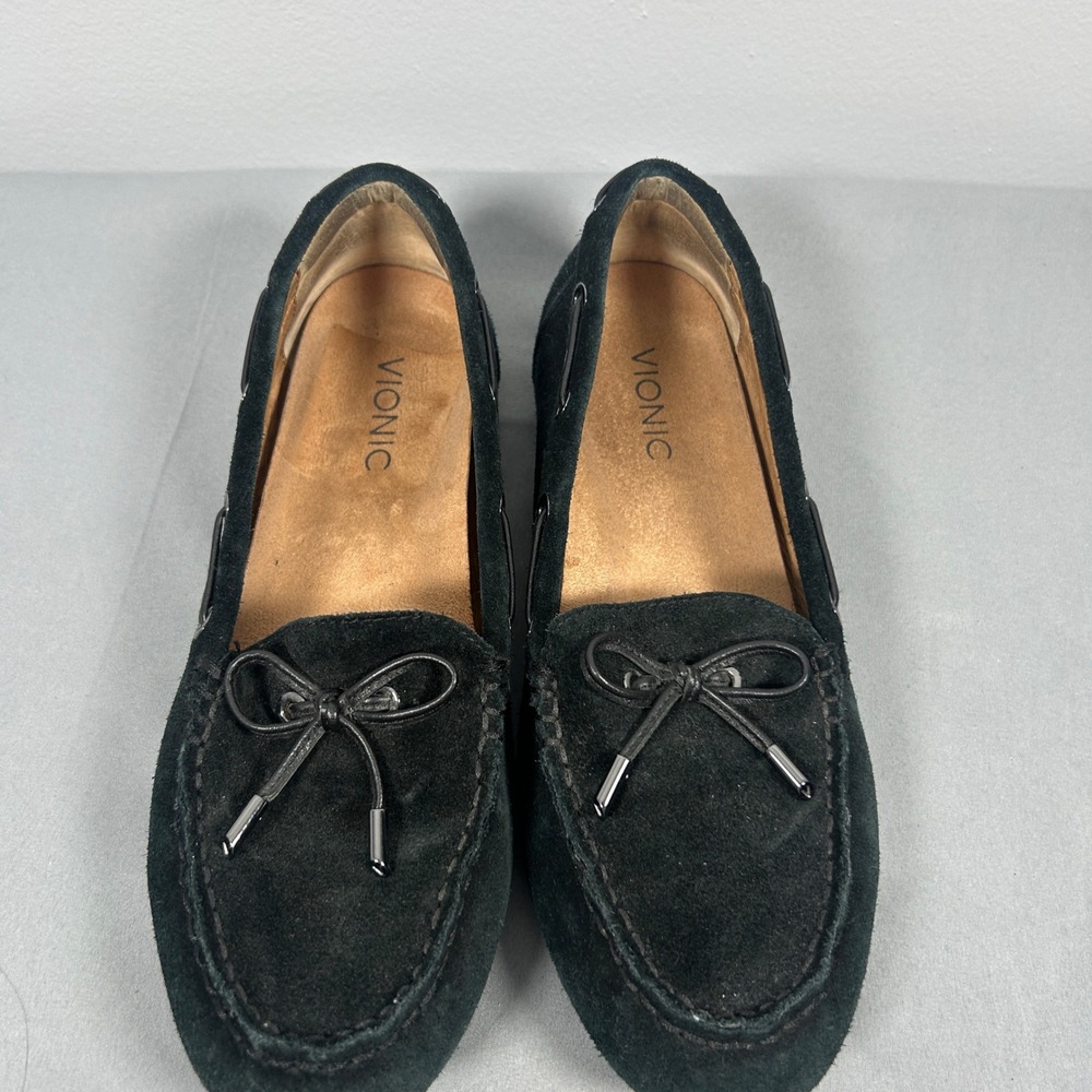 Vionic Virginia Moccasin Womens 8.5 Black Suede Orthotic Driving Loafers Comfort
